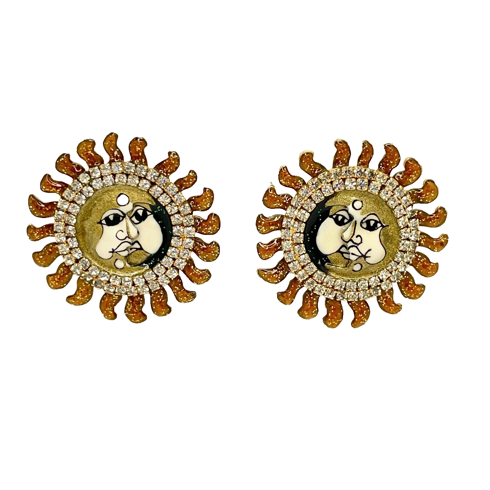 Lunch At The Ritz Swarovski Crystal Celestial Eclipse Enamel Clip Earrings